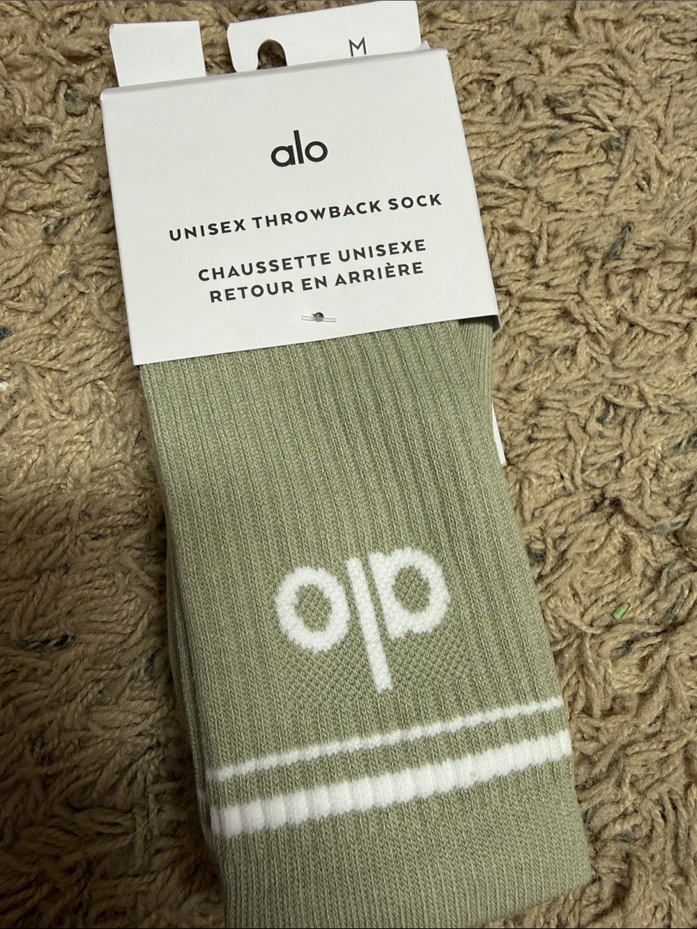 NWT ALO Yoga Limestone Unisex Ribbed Throwback Sock with White Logo